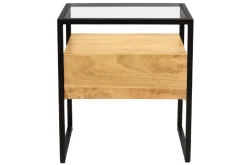Miliboo Nachttisch mit Schublade aus massivem Mangoholz, Glas und schwarzem Metall B50 cm DIYA* Nachttische