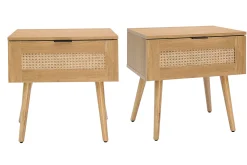 Miliboo Nachttische mit hellem Holzfinish, Rattangeflecht und schwarzem Metall L50cm (2er-Set) MANILLE* Nachttische