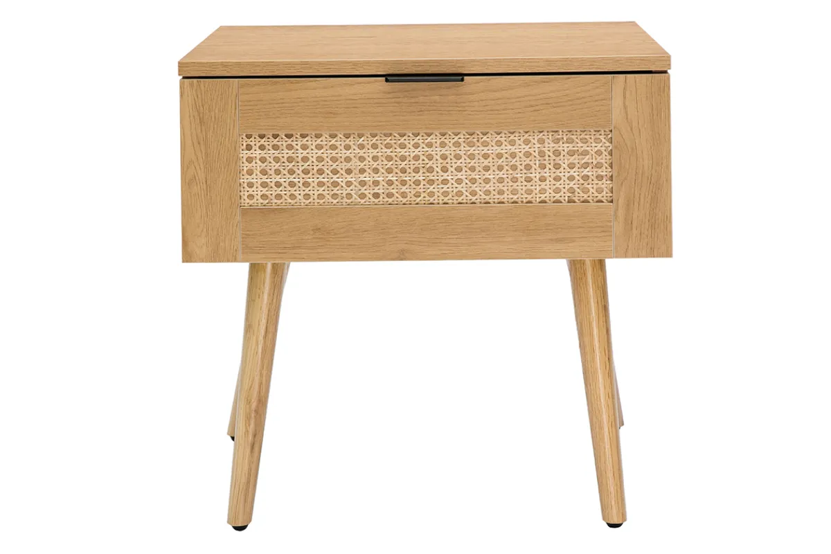 Miliboo Nachttische mit hellem Holzfinish, Rattangeflecht und schwarzem Metall L50cm (2er-Set) MANILLE* Nachttische