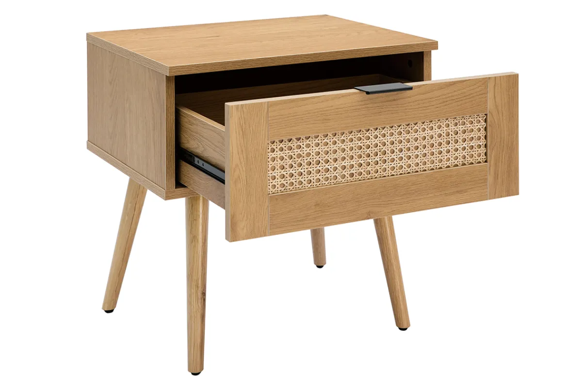 Miliboo Nachttische mit hellem Holzfinish, Rattangeflecht und schwarzem Metall L50cm (2er-Set) MANILLE* Nachttische