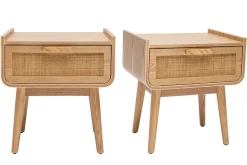 Miliboo Nachttische mit Schublade aus hellem Massivholz und Rattangeflecht B50 cm (2er-Set) ATHÈNE* Nachttische