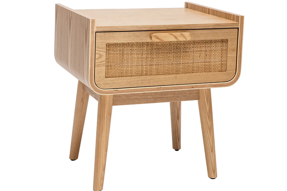 Miliboo Nachttische mit Schublade aus hellem Massivholz und Rattangeflecht B50 cm (2er-Set) ATHÈNE* Nachttische