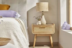 Miliboo Nachttische mit Schublade aus hellem Massivholz und Rattangeflecht B50 cm (2er-Set) ATHÈNE* Nachttische