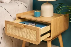 Miliboo Nachttische mit Schublade aus hellem Massivholz und Rattangeflecht B50 cm (2er-Set) ATHÈNE* Nachttische