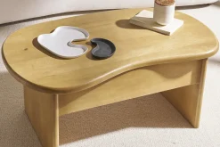 Miliboo Niedriger Couchtisch in Bohnenform mit Ablage aus massivem Mangoholz B95 cm KOKOA* Couchtische