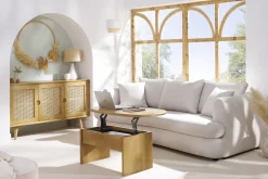 Miliboo Niedriger Couchtisch in Bohnenform mit Ablage aus massivem Mangoholz B95 cm KOKOA* Couchtische