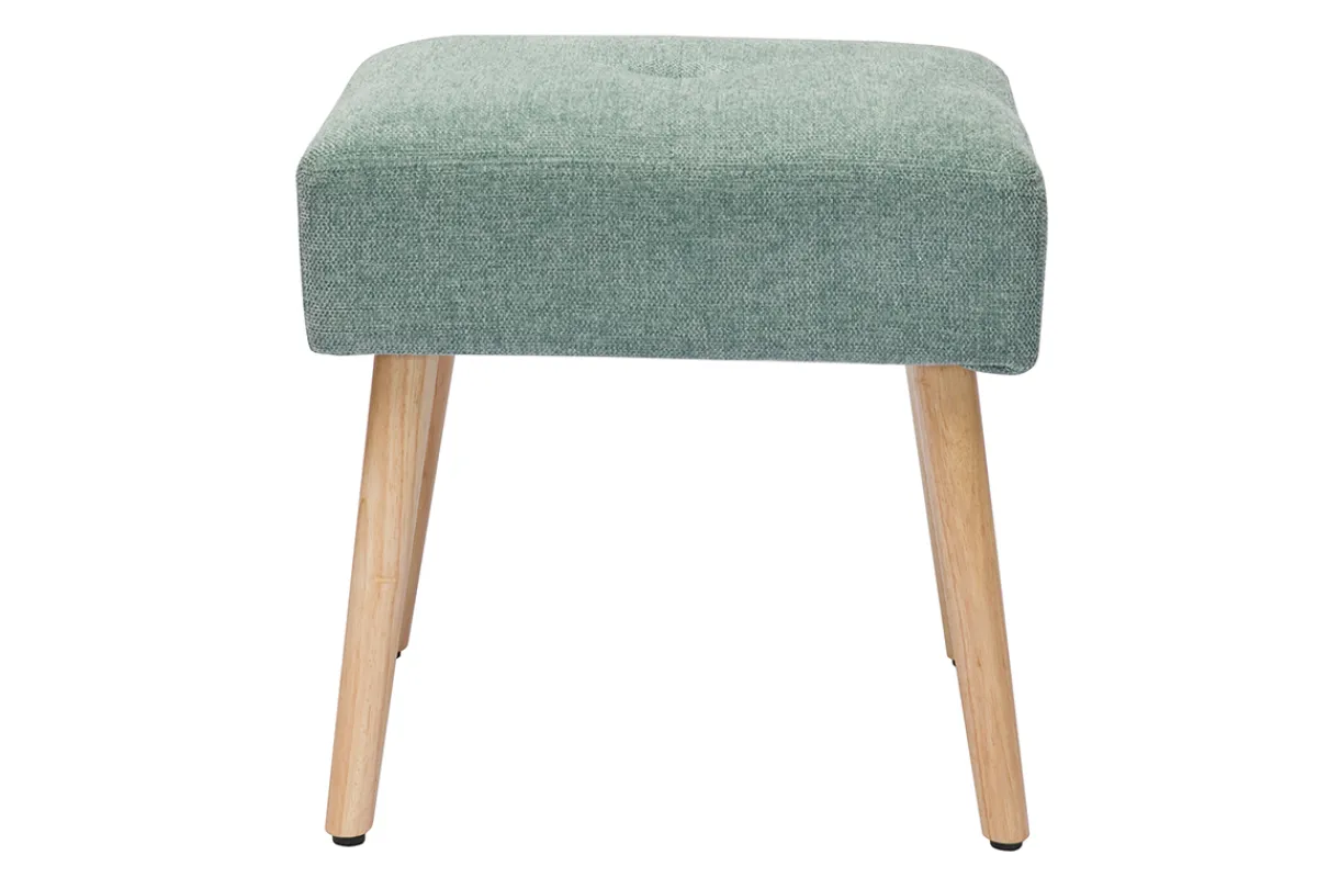 Miliboo Niedriger Hocker aus Stoff mit strukturiertem Samteffekt in Seladongrün und hellem Massivholz H46 cm GUESTA* Barhocker