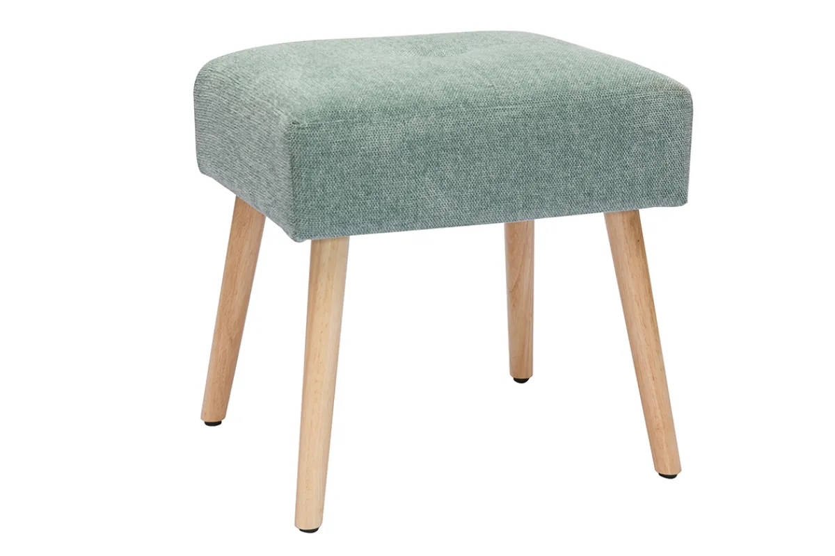Miliboo Niedriger Hocker aus Stoff mit strukturiertem Samteffekt in Seladongrün und hellem Massivholz H46 cm GUESTA* Barhocker