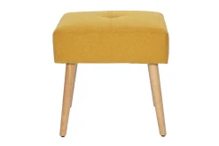 Miliboo Niedriger Hocker aus Stoff mit strukturiertem Samteffekt in Senfgelb und hellem Massivholz H46 cm GUESTA* Design-stühle