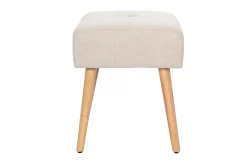 Miliboo Niedriger Hocker aus Stoff mit strukturiertem Samteffekt in Beige und hellem Massivholz H46 cm GUESTA* Design-stühle