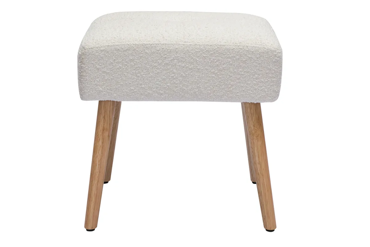 Miliboo Niedriger Hocker aus weißem Stoff mit Bouclé-Wolleffekt und hellem Massivholz H46 cm GUESTA* Barhocker