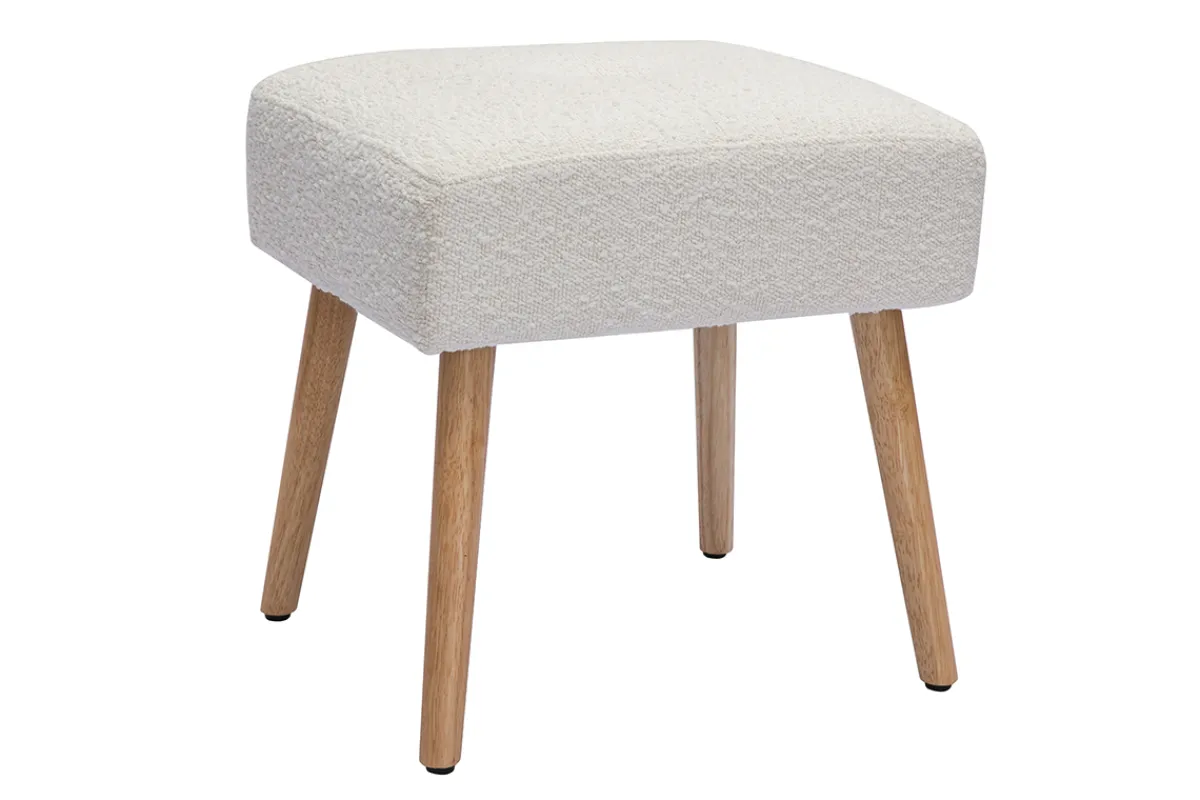 Miliboo Niedriger Hocker aus weißem Stoff mit Bouclé-Wolleffekt und hellem Massivholz H46 cm GUESTA* Barhocker