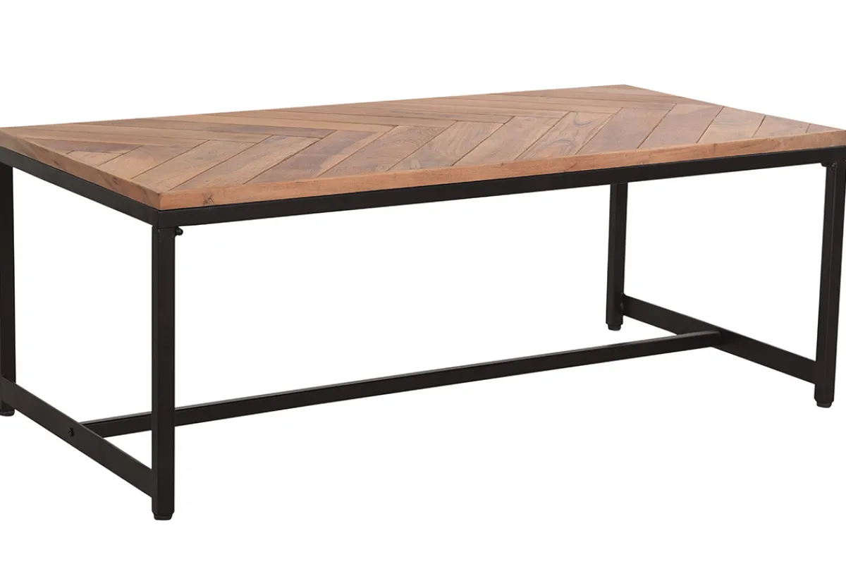 Miliboo Niedriger Tisch modern aus Akazienholz und schwarzem Metall STICK* Couchtische