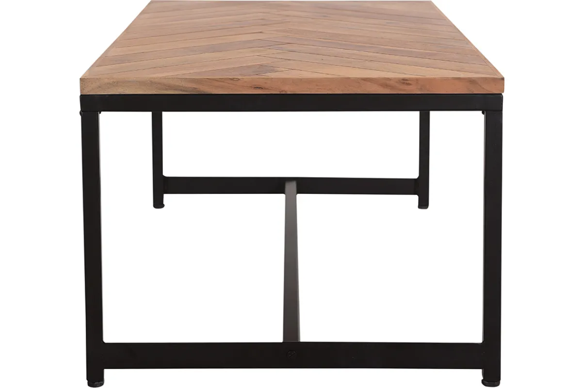 Miliboo Niedriger Tisch modern aus Akazienholz und schwarzem Metall STICK* Couchtische