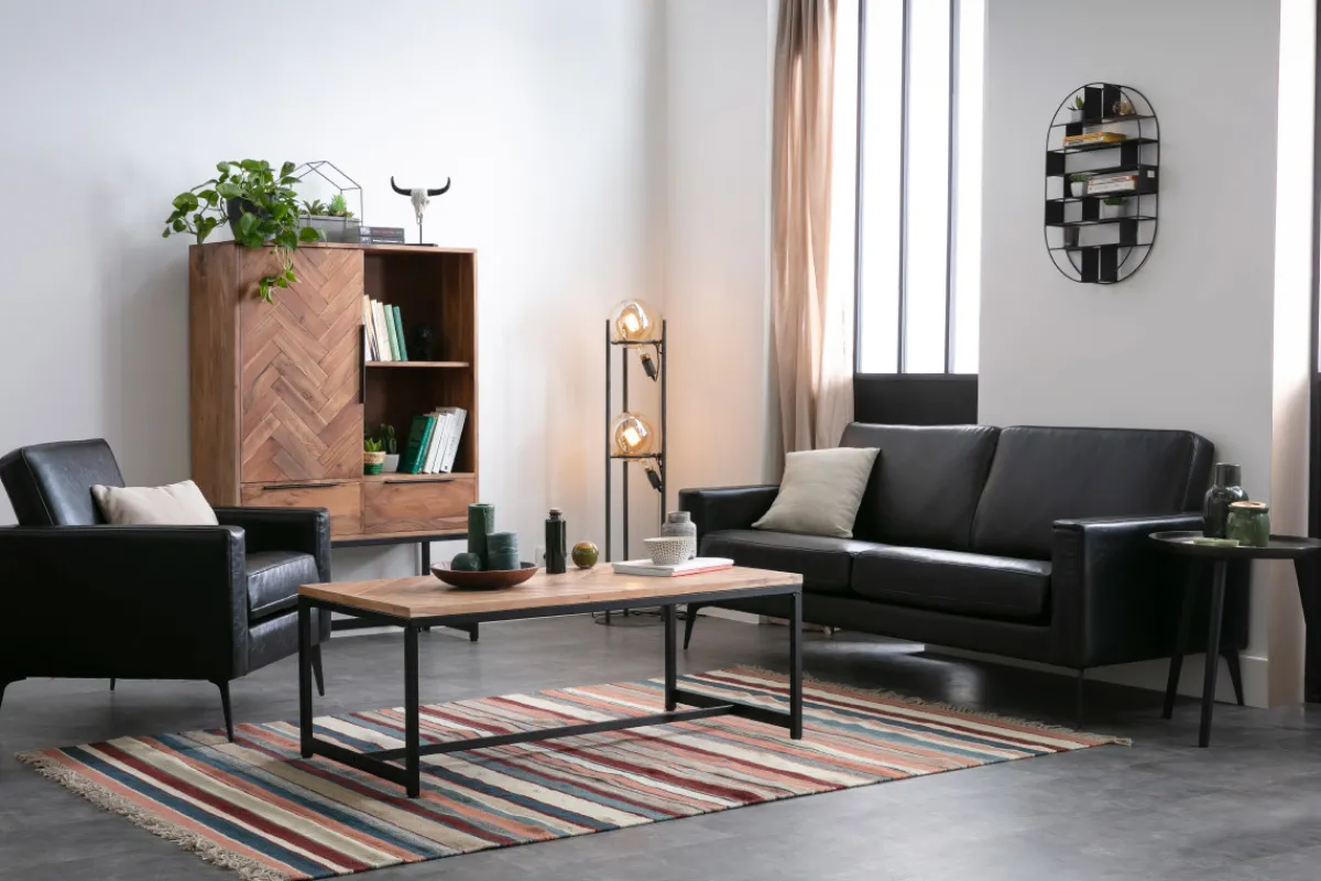 Miliboo Niedriger Tisch modern aus Akazienholz und schwarzem Metall STICK* Couchtische
