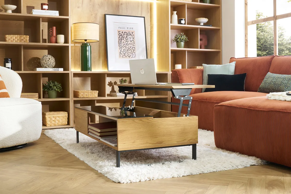 Miliboo Niedriger Tisch verstellbar aus Holz und Metall WYNN* Couchtische
