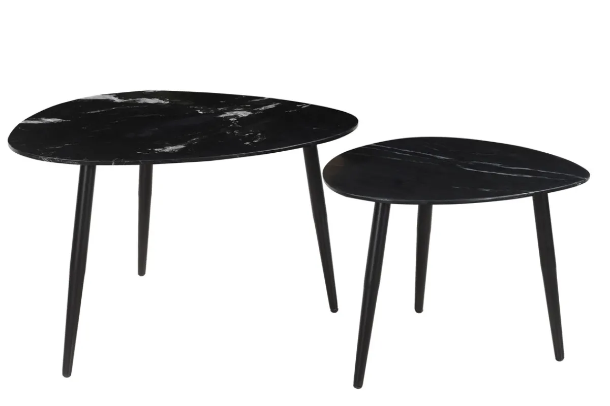 Miliboo Ovale ausziehbare Couchtische aus schwarzem Marmor und Metall (2er-Set) PLATZ* Couchtische