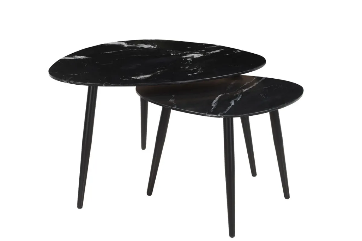 Miliboo Ovale ausziehbare Couchtische aus schwarzem Marmor und Metall (2er-Set) PLATZ* Couchtische