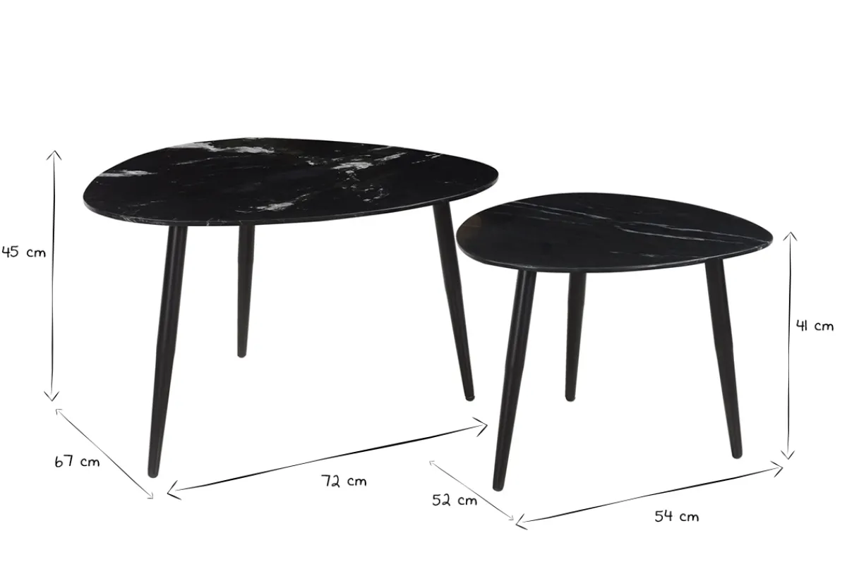 Miliboo Ovale ausziehbare Couchtische aus schwarzem Marmor und Metall (2er-Set) PLATZ* Couchtische