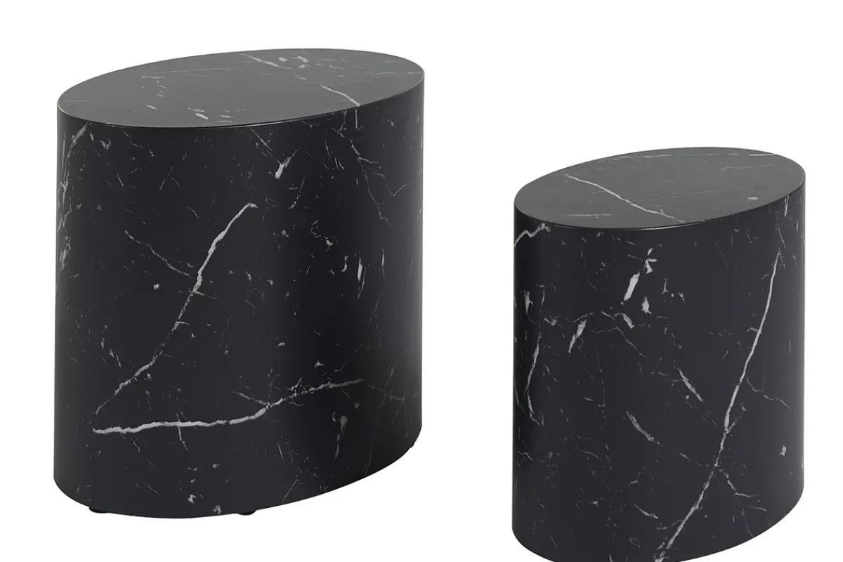 Miliboo Ovale Design-Beistelltische mit Marmor-Effekt in Schwarz (2er-Set) FAMOSA* Couchtische