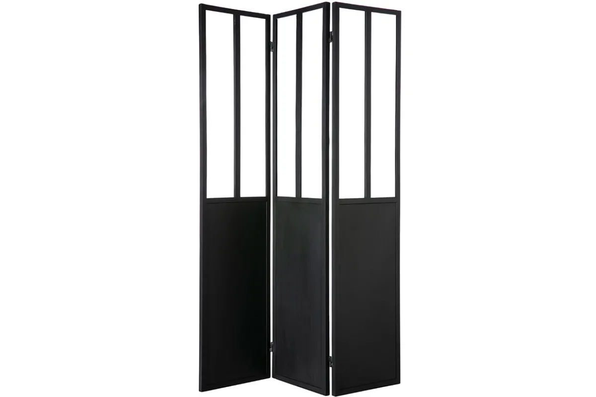Miliboo Paravent aus Metall Schwarz und Glas 3 Flügel RACK* Paravent|Alle Dekoration