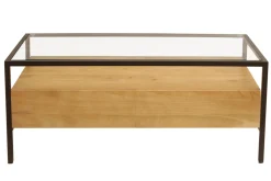 Miliboo Rechteckiger Couchtisch mit Stauraum aus massivem Mangoholz, Glas und schwarzem Metall B100 cm SITA* Couchtische