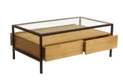 Miliboo Rechteckiger Couchtisch mit Stauraum aus massivem Mangoholz, Glas und schwarzem Metall B100 cm SITA* Couchtische