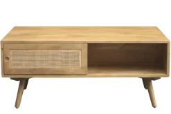 Miliboo Rechteckiger Couchtisch mit Stauraum aus massivem Mangoholz und Rattangeflecht B100 cm ACANGE* Couchtische