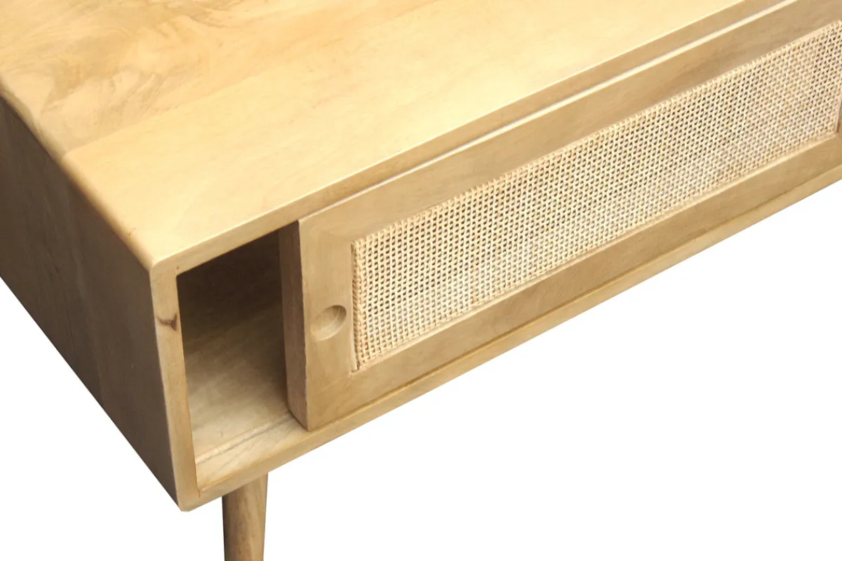 Miliboo Rechteckiger Couchtisch mit Stauraum aus massivem Mangoholz und Rattangeflecht B100 cm ACANGE* Couchtische