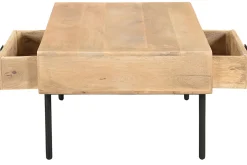 Miliboo Rechteckiger Couchtisch mit Stauraum 2 Schubladen aus hellem, massiven Mangoholz und schwarzem Metall B 100cm JUDE* Couchtische