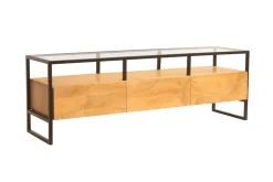 Miliboo Rechteckiges TV-Möbel mit Ablagefächern aus massivem Mangoholz, Glas und schwarzem Metall B150 cm DIYA* Tv-lowboards