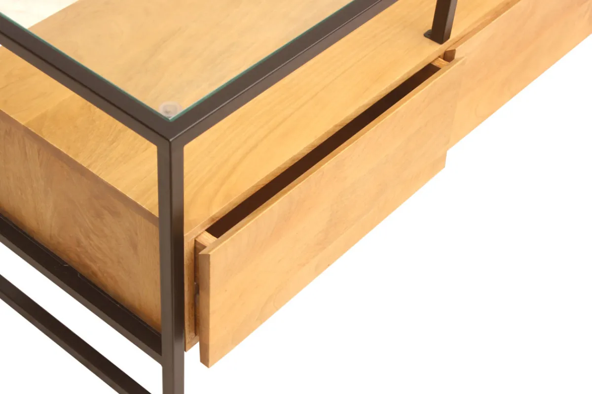 Miliboo Rechteckiges TV-Möbel mit Ablagefächern aus massivem Mangoholz, Glas und schwarzem Metall B150 cm DIYA* Tv-lowboards