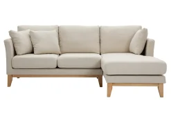 Miliboo Rechtsseitiges Ecksofa 4-Sitzer aus beigem Stoff mit abnehmbaren Bezug und hellem Holz OSLO* Ecksofas