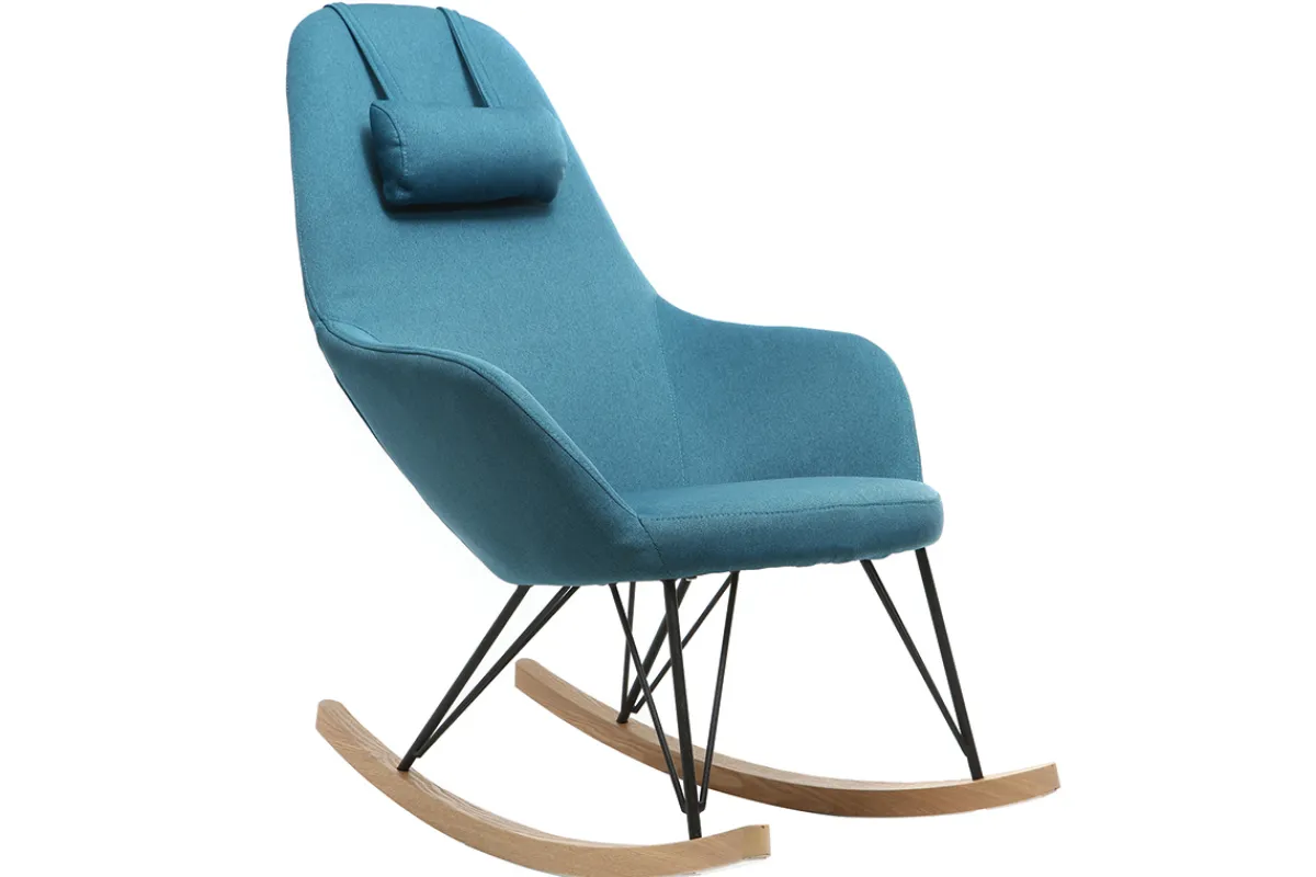 Miliboo Relax-Sessel - Schaukelstuhl Stoff Petrolblau Füße Metall und Esche JHENE* Design-sessel|Schaukelstühle
