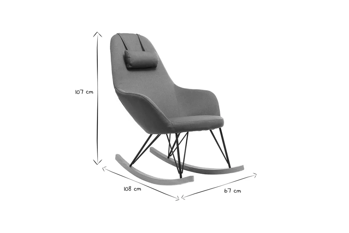Miliboo Relax-Sessel - Schaukelstuhl Stoff Petrolblau Füße Metall und Esche JHENE* Design-sessel|Schaukelstühle