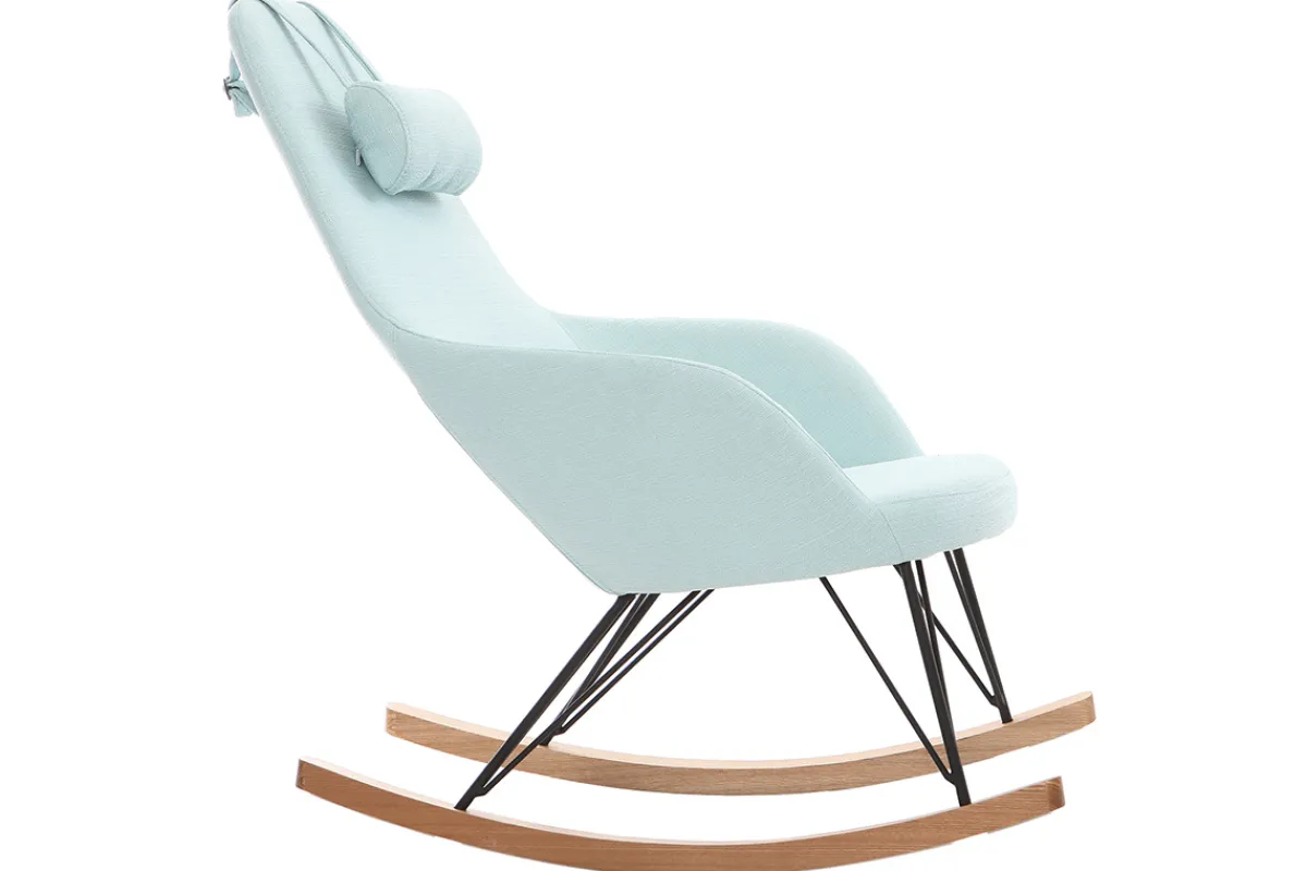 Miliboo Relax-Sessel - Schaukelstuhl Stoff Meeresgrün Füße Metall und Esche JHENE* Design-sessel|Schaukelstühle