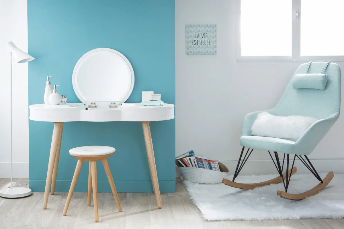 Miliboo Relax-Sessel - Schaukelstuhl Stoff Meeresgrün Füße Metall und Esche JHENE* Design-sessel|Schaukelstühle