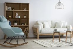 Miliboo Relax-Sessel - Schaukelstuhl Stoff Meeresgrün Füße Metall und Esche JHENE* Design-sessel|Schaukelstühle