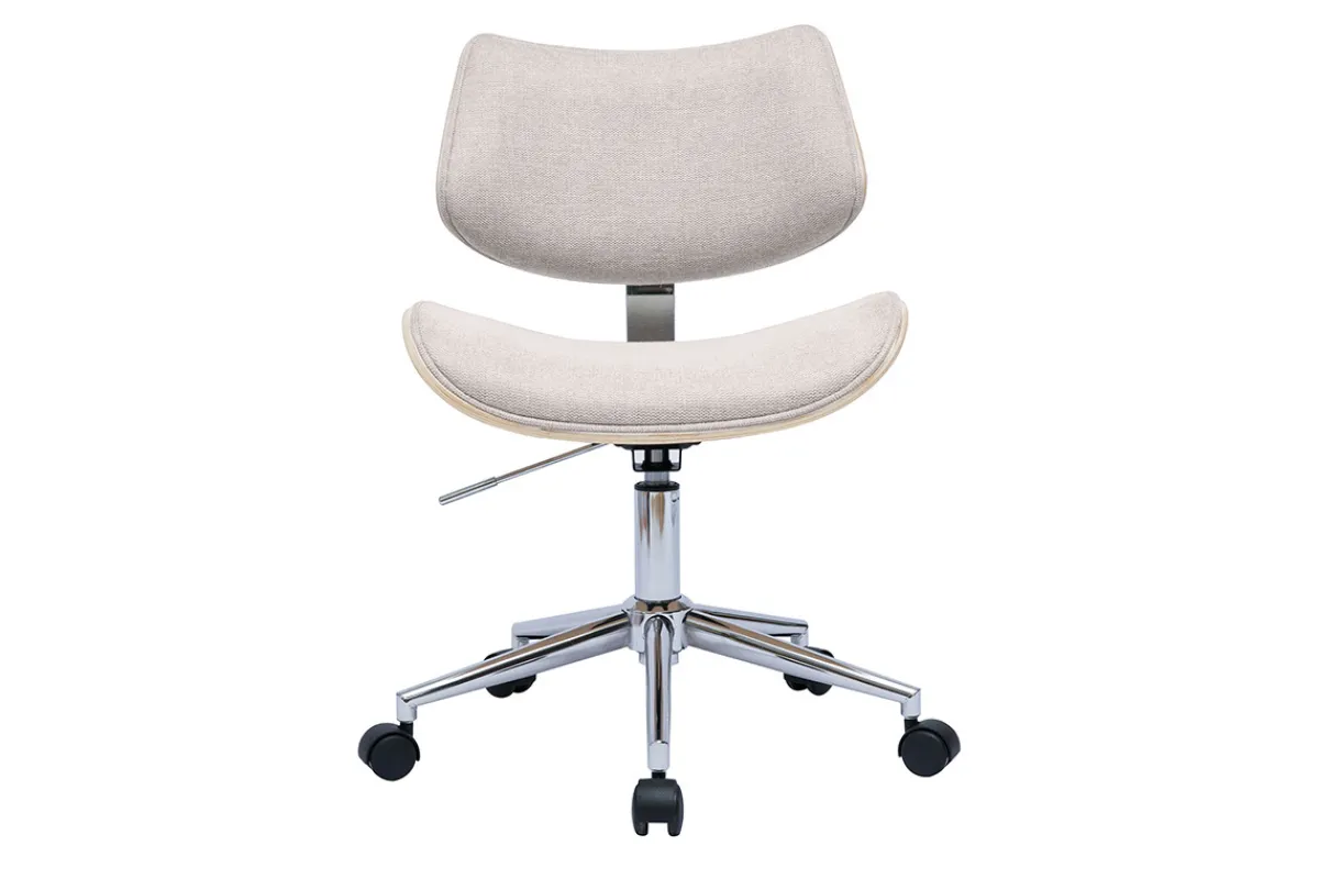 Miliboo Rollender Bürostuhl im Design aus Textur-Veloursstoff in Beige, helles Eichenholz und Metall MALMO* Bürostühle|Bürostuhl Zum Kleinen Preis