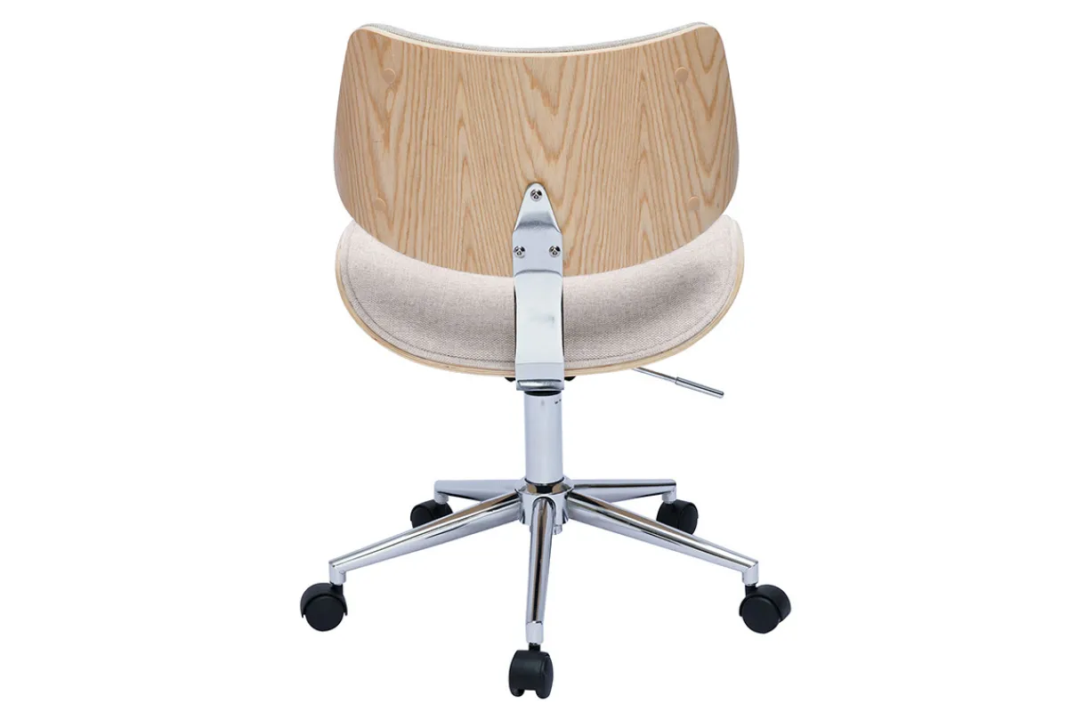 Miliboo Rollender Bürostuhl im Design aus Textur-Veloursstoff in Beige, helles Eichenholz und Metall MALMO* Bürostühle|Bürostuhl Zum Kleinen Preis
