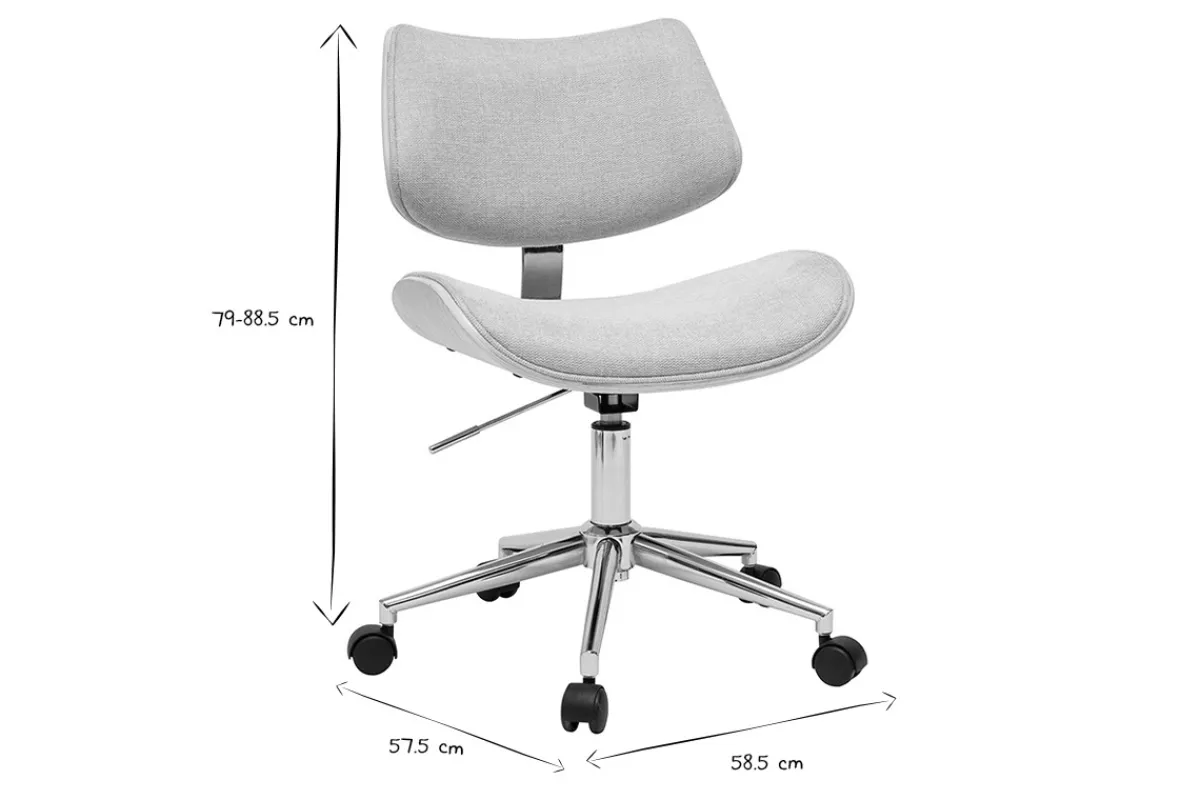 Miliboo Rollender Bürostuhl im Design aus Textur-Veloursstoff in Beige, helles Eichenholz und Metall MALMO* Bürostühle|Bürostuhl Zum Kleinen Preis