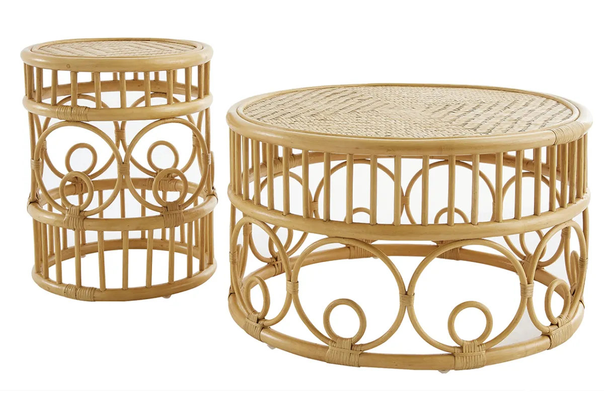Miliboo Runde Couchtische aus Rattan und Bambus D70 cm und D40 cm (2er-Set) SORAYA* Couchtische
