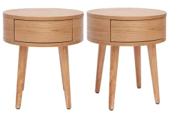 Miliboo Runde Nachttische aus hellem Holz mit Schublade D45 cm (2er-Set) JUDITH* Nachttische