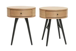 Miliboo Runde Nachttische mit Schublade aus hellem Holz und schwarzem Metall D41 cm (2er-Set) KORAL* Nachttische