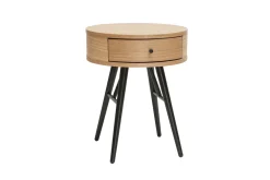 Miliboo Runde Nachttische mit Schublade aus hellem Holz und schwarzem Metall D41 cm (2er-Set) KORAL* Nachttische