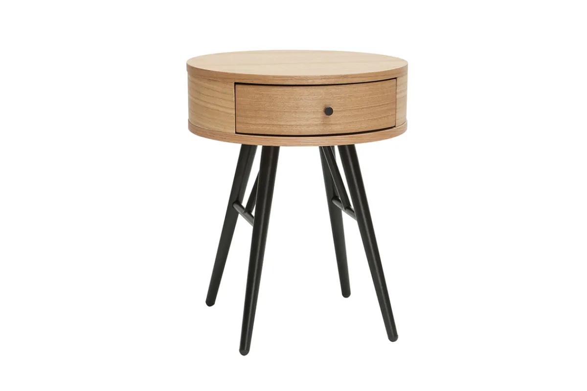 Miliboo Runde Nachttische mit Schublade aus hellem Holz und schwarzem Metall D41 cm (2er-Set) KORAL* Nachttische