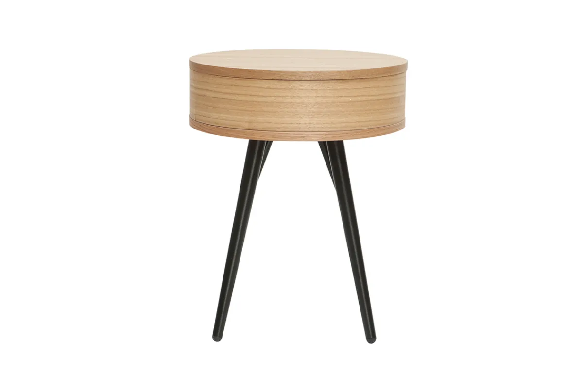 Miliboo Runde Nachttische mit Schublade aus hellem Holz und schwarzem Metall D41 cm (2er-Set) KORAL* Nachttische