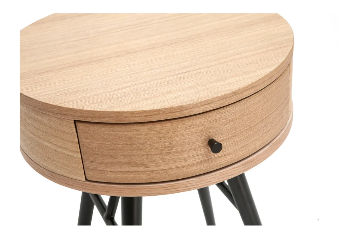 Miliboo Runde Nachttische mit Schublade aus hellem Holz und schwarzem Metall D41 cm (2er-Set) KORAL* Nachttische