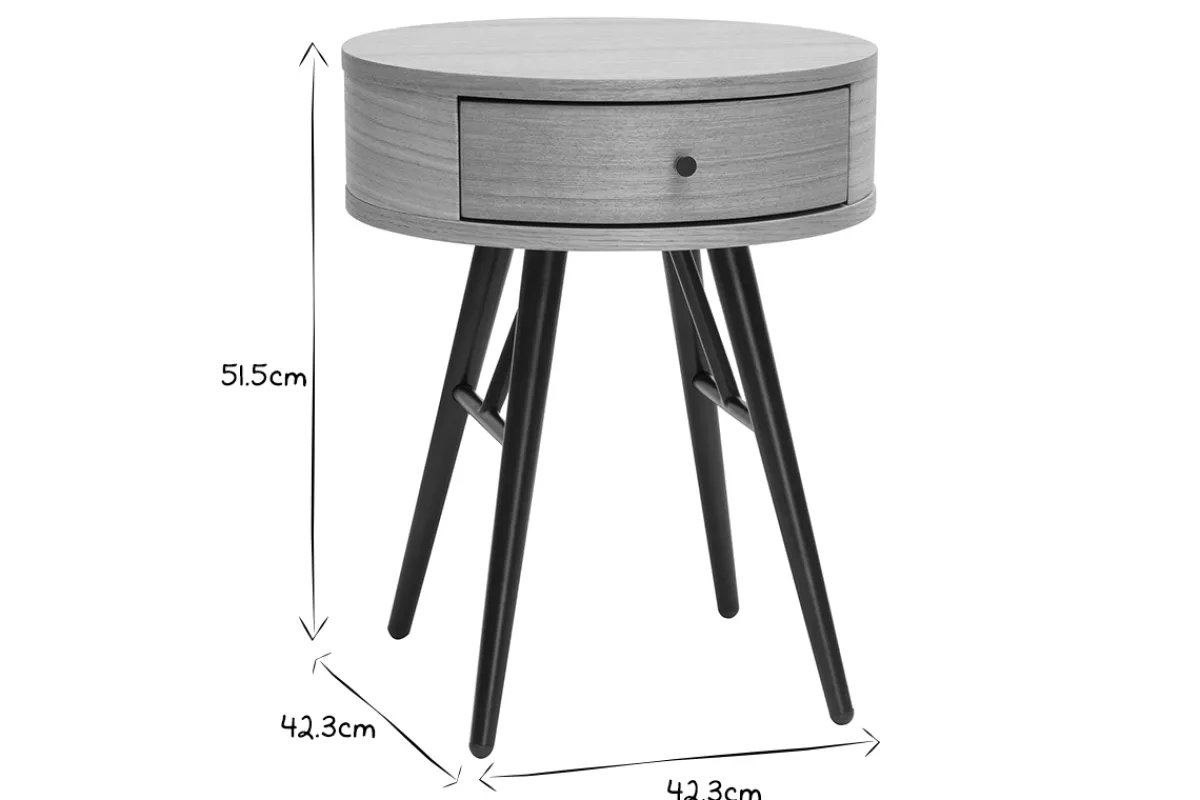 Miliboo Runde Nachttische mit Schublade aus hellem Holz und schwarzem Metall D41 cm (2er-Set) KORAL* Nachttische