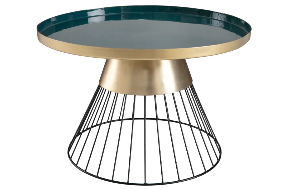 Miliboo Runder Beistelltisch aus petrolblauem und goldfarben lackiertem Stahl D 41 cm SPLEEN* Couchtische